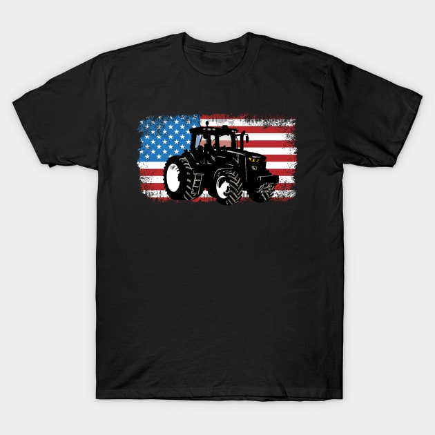 Farm Tractor Patriotic USA Flag Farmer Men Women T-Shirt by mikels